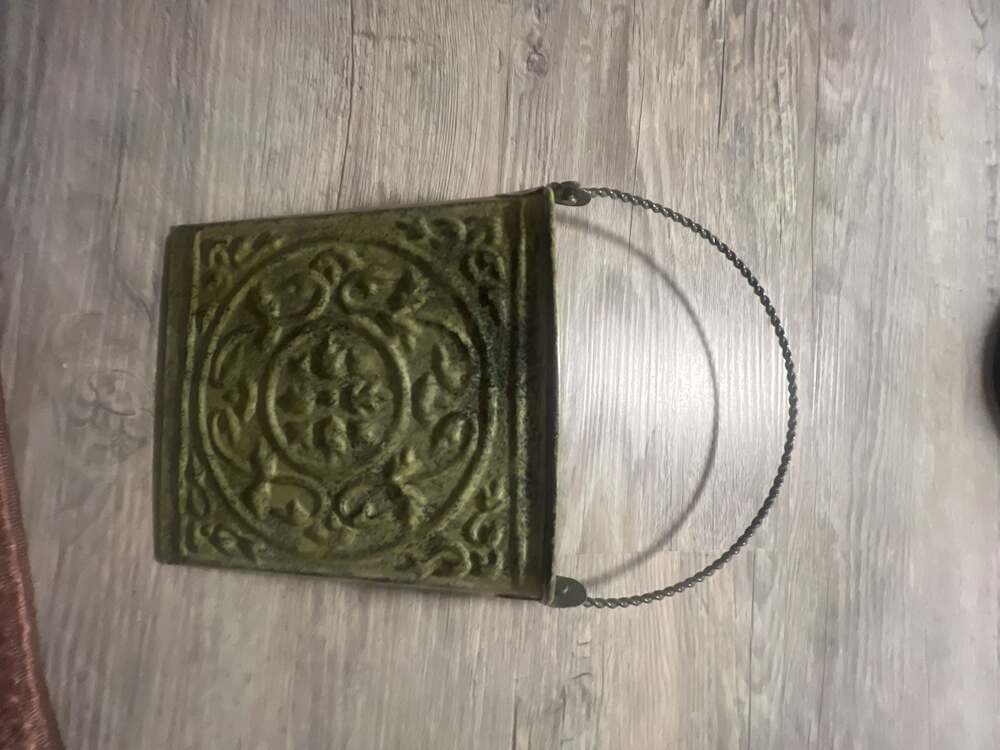 Vintage metal wall pocket plant hanger with Twisted Wire Handle